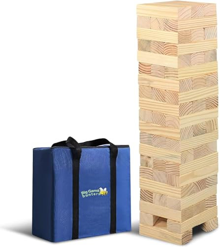 Big Game Hunters Jumbo Hi-Tower dans Un Sac, Construit Une Tour De 0,6 Mètre À 1,5 Mètre – Jeu De Empilage Et Tomber Géant en Bois De Pin Massif