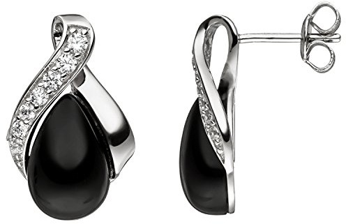 Jobo Damen-Ohrstecker aus 925 Sterling Silber mit Onyx und Zirkonia