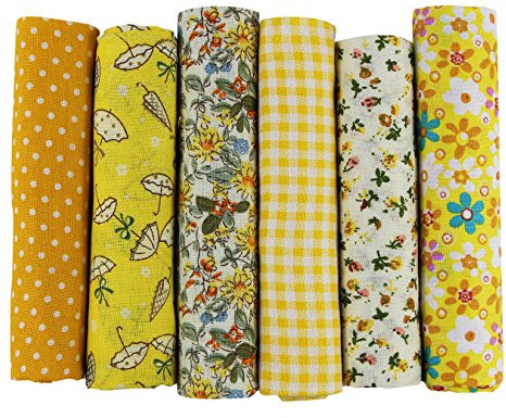 UOOOM 6 Stueck 50 x 50cm Stoffpakete Patchwork Stoffe Baumwolle tuch DIY Handgefertigte Nähen Quilten Stoff Baumwollgewebe Verschiedene Designs (Gelb)