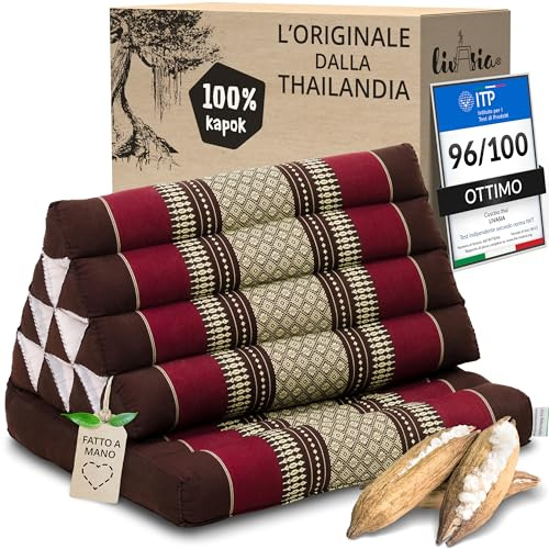 livasia Cuscino Thai 1 segmento - 75x50x8cm - Cuscino Triangolare Cuscino per sedersi, Cuscino a Cuneo kapok, Cuscino per la Schiena Pieghevole, materassino Thai, Fatto a Mano (Bordeaux)