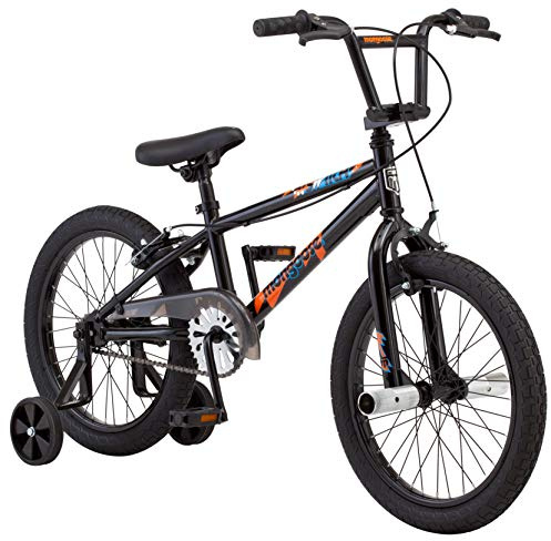 Mongoose Switch Freestyle BMX Kids Bike, Mag Wheels, Small Stand-Over Steel Frame, Chain Guard, Foot Brake, Boys and Girls 5 - 7 Years Old, 18-Inch Wheels, Black