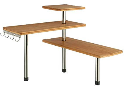 Eckregal aus Bambus und Edelstahl - Küche - Badezimmer oder auf einem Schreibtisch - Ideal, um Platz zu sparen, Holz, L. 43,5 x B. 43,5 x H. 39 cm