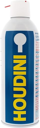 Houdini Lock Lube Professional Lock Lubricant Spray, 11 oz - Greaseless, Graphite-Free, Dielectric Cleaner & Protectant for Door Locks, Hinges, Latches & Electronics - Anti-Rust Formula