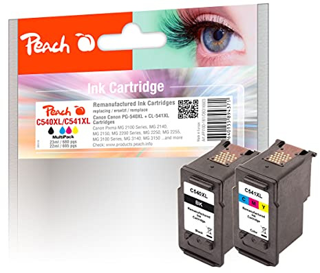 Peach C540/541 Spar Pack Druckköpfe XL (BK, C) ersetzt Canon PG-540XLBK, CL-541XLC, 5222B005, 5226B004 für z.B. Canon Pixma MG 4250, Canon Pixma MG 3600, Canon Pixma TS 5150, Canon Pixma MG 3550