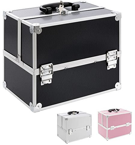 Arebos Valise Cosmétique 15 L | Mallette à Maquillage Verrouillable avec Compartiments Coulissants, 2 Clés | Rangement Maquillage & Organiseur de Voyage | Noir