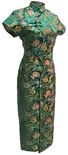 7Fairy Women's VTG Green Ten Buttons Long Chinese Dress Cheongsam Size 8 US