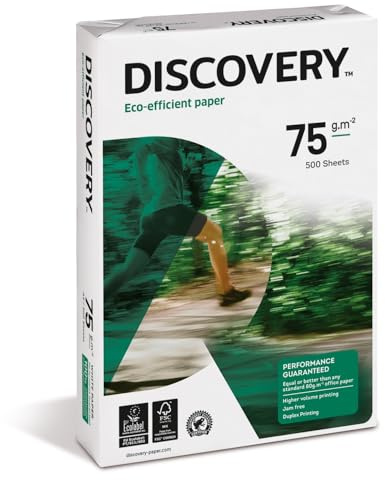 Discovery Carta A4 Eco-Efficiente a Ottima Macinabilità, Grammatura da 75gr/mq, Bianco, Confezione 5 x 500 fogli per un totale di 2.500 fogli