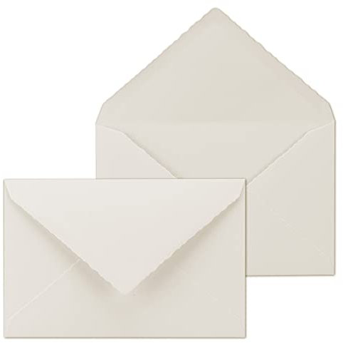 50x Vintage Brief-Umschläge mit Zackenschnitt - Natur-Weiß - Edel-Bütten - DIN B6-11,6 x 18 cm - imitiert Bütten für Grußkarten - Nassklebung - by GUSTAV NEUSER