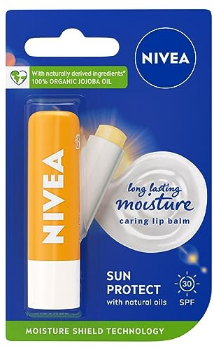 NIVEA Sun Protect Caring Lip Balm (4.8g), Lip Moisturiser with Shea Butter and SPF 30, Protects Against UVA/UVB Rays with 24H Moisture, Melt-in Lip Care