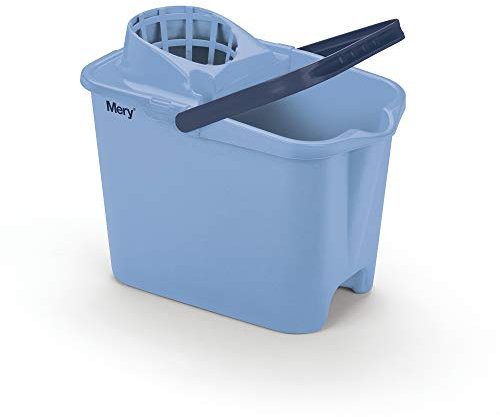 Mery - Cubo con Strizzatore e Manico Anatomico, Parete Resistente di 2mm, e Canalizzazione per Lo Scolo, Include Soggezione per il Palo e il Piede, Blu, 14L