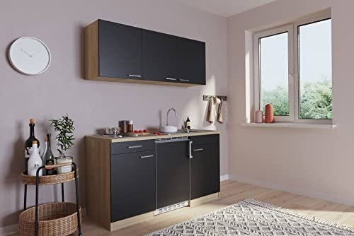 Respekta Luis Küchenzeile, Holzwerkstoff, Schwarz, 150 cm