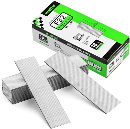 meite 18 Gauge Brad Nails, 1-1/4-Inch 18GA Brad Nails, Galvanized Nail Gun Nails for Pneumatic, Electric Brad Nailer Gun (5,000 Counts)