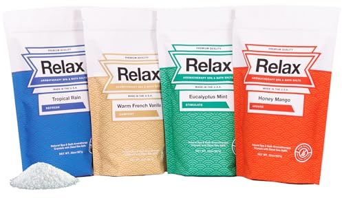 Relax spa e vasca da bagno originale aromaterapia cristalli – Confezione da 4, 17 oz- tutto naturale sali minerali – aroma terapia per vasche da bagno, spa e idromassaggio 481,9 gram