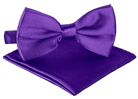 BomGuard Herren Fliege mit Einstecktuch – Lila Royal