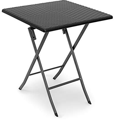 Relaxdays Gartentisch klappbar BASTIAN quadratisch H x B x T: 74 x 61,5 x 61,5 cm, Metall, Kunststoff, Rattan-Optik, schwarz