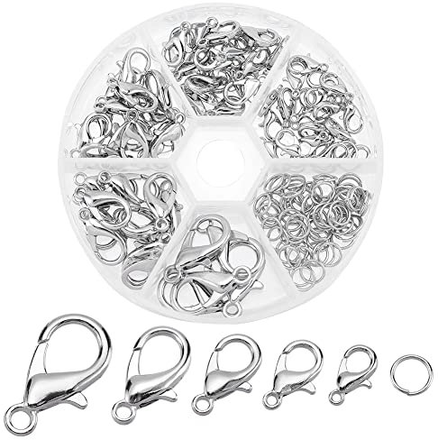 PH PandaHall 1 Box Hummer Klaue Verschlüsse 5 Größen für Schmuck, Armband, Halskette - Befestigung Haken mit 6mm Sprung Ringe für Schmuck Herstellung