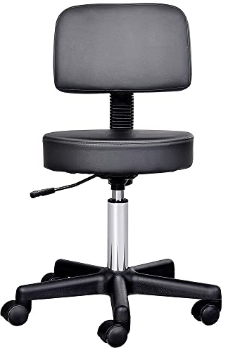 HOMCOM Tabouret Massage a roulettes reglable en Hauteur pivotant avec Dossier Ergonomique Noir