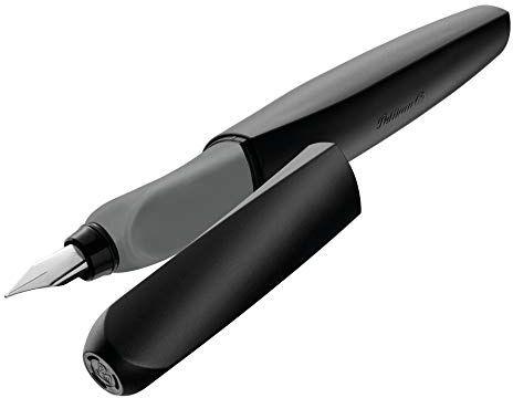 Pelikan Twist Füllhalter, Edelstahl-Feder in Strichbreite M inkl. 2 Tintenpatronen, schwarz
