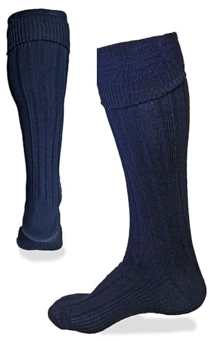 UT Kilts Men's Scottish Socks, Traditional Ribbed Design, Pull Up To Cuff Over Your Kilt Hose Flashes, Dark Blue (USA Men's Shoe Size Large 11.5+)