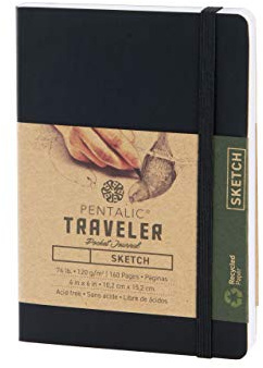 Pentalic Traveler Pocket dagbok ritbok, svart, 15 cm x 10 cm