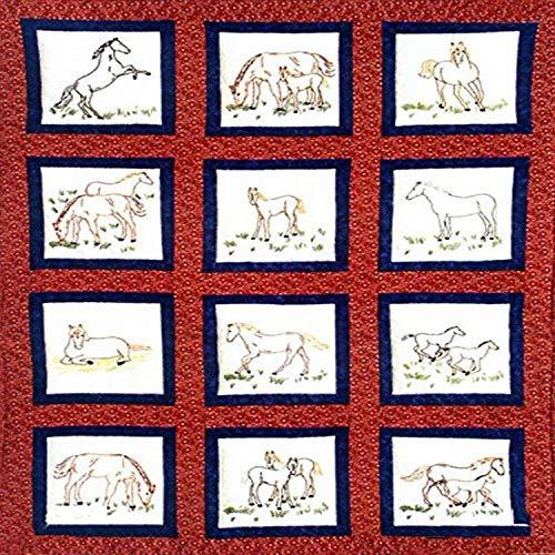 Jack Dempsey Themed Stamped White Quilt Blocks 9X9 12/Pkg, Horses