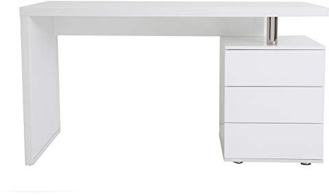 Miliboo Bureau avec rangements 3 tiroirs Design Blanc laqué Brillant L140 cm Calix