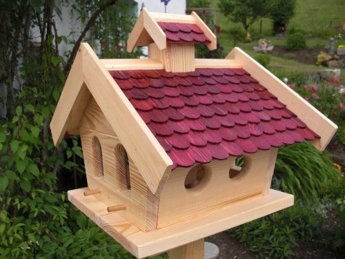 Vogelhaus-Vogelhäuser Vogelfutterhaus Vogelhäuschen-aus Holz-Vogelhausständer-Nistkasten-Schreinerarbeit (Vogelhaus mit Putzklappe Rot)