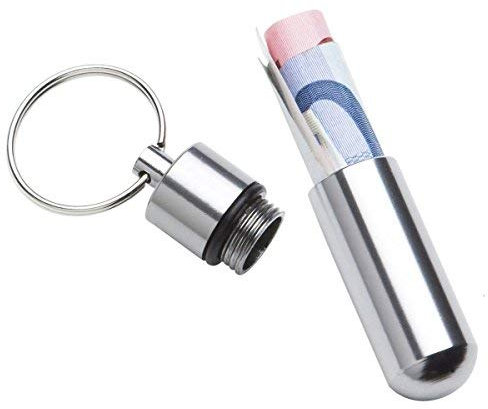 Pillen-Dose, Pillen-Box, Aluminium-Kapsel, Schlüssel-Anhänger Mini, wasserdicht, Geldkapsel Alu Minikapsel Farbe: silber, Höhe: 45mm