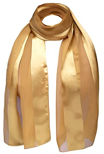 Basic Sense Shiny Satin Scarf Lightweight Silky Chiffon Solid Plain Strip Neck Scarves, Gold