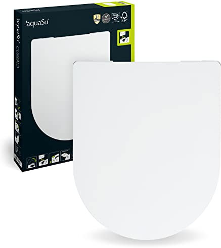 aquaSu® WC-Sitz mit Absenkautomatik Cubeno in D-Form, Weiß, antibakterieller Duroplast Toilettensitz abnehmbar, WC Brille mit Edelstahl-Scharnieren, WC Deckel Sandwich Form überlappend, 40330 6