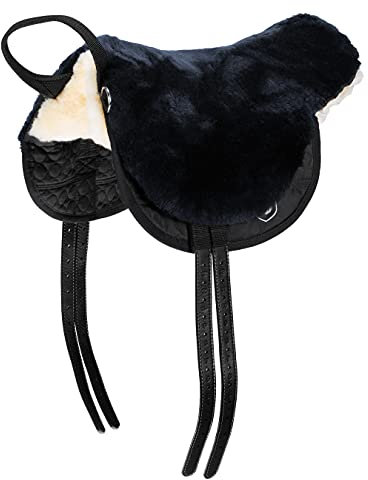 Werner Christ Fellsattel Basic Plus baumloser Lammfell-Sattel aus echtem Fell, mit herausnehmbaren Polstern, Bareback-pad, Pferde-Sattel in anthrazit, Größen: Shetty