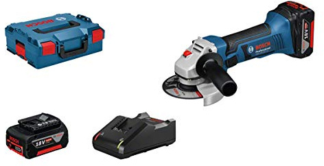 Bosch Professional GWS 18-125 V-LI Amoladora angular a batería, 2 baterías x 4.0 Ah, 10000 rpm, disco diámetro 125 mm, en L-BOXX, 18 V