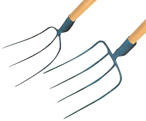 Horca para jardinería 4 dientes para paja o el estiércol con mango de madera â€Papillon