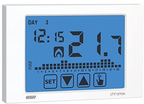 VEMER VE451100 CHRONOS - Termostato Digital Programable de Pantalla Táctil Electrónica para Calefacción y Aire Acondicionado con Adecuado Montaje en Pared, Alimentación Pilas, Blanco