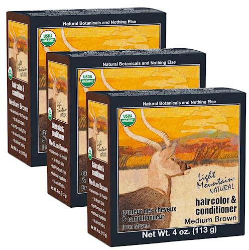 Light Mountain Henna Hair Color & Conditioner - Medium Brown Hair Dye for Men/Women, Organic Henna Leaf Powder and Botanicals, Chemical-Free Semi-Permanent Hair Color, 4 Oz (Pack of 3)