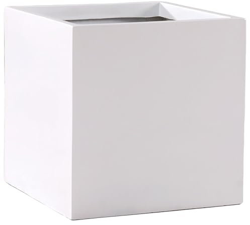 VIVANNO Jardinière en Fibre de Verre - 50x50x50 cm - Blanc Mat - Jardinière carrée pour l'extérieur et l'intérieur
