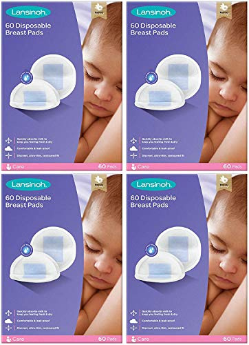 Lansinoh Breast Pads Maternity - Disposable & Absorbent Nursing Pads with BlueLock™ Leak-Proof Protection - Ultra-Thin & Holds 20x Weight - Individually Wrapped - Breastfeeding Essentials - 240 Pack