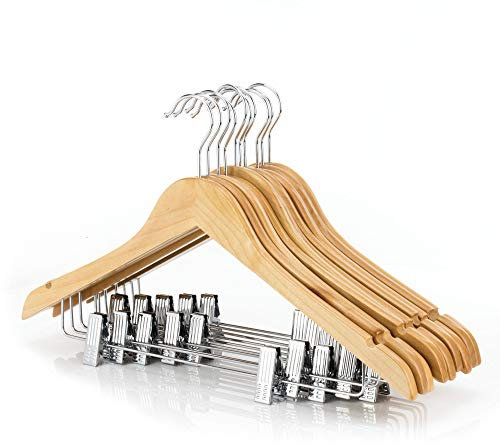 10 Holz Kleiderbügel mit Clips - Naturfarben - 45cm - Hangerworld