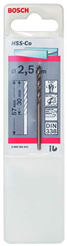 Bosch 2608585841 Professional HSS-Co Metal Drill Bit (stainless steel, 2.5 x 30 x 57 mm, accessory drill driver) , Gold