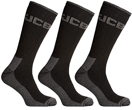 JCB Men's Work Socks - 3 Pack Multipack - Black - UK 6-11, EUR 39-46 (3 Pair Pack) with Added Elastane