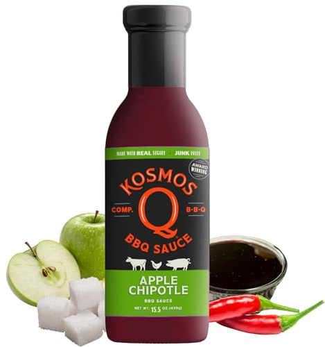 Kosmos Q Sweet Apple Chipotle BBQ Sauce, Tangy Natural Barbecue Sauce with Real Apples & Spicy Chipotle Peppers, Sweet & Spicy Glaze for Pork, Chicken, Ribs & More, Gluten Free, 15.5 Oz Bottle