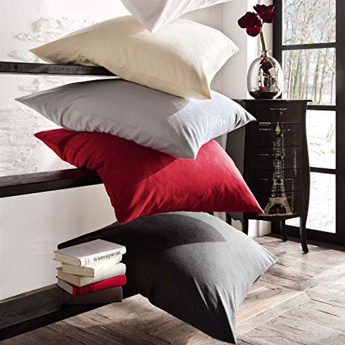 G BETTWARENSHOP kuschelig weicher Uni Biber Kissenbezug im klassischen Stil aus 100% Baumwolle mit Reißverschluss Nackenrollenbezug 15x40 cm Bordeaux