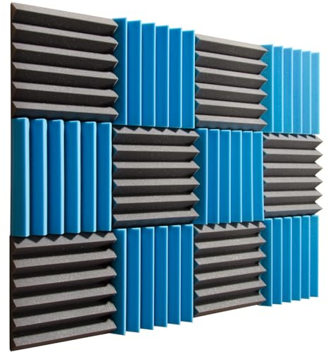 Pro Studio Acoustics - Blue/Charcoal - 12x12x2 Acoustic Wedge Foam Absorption Soundproofing Tiles - 12 Pack