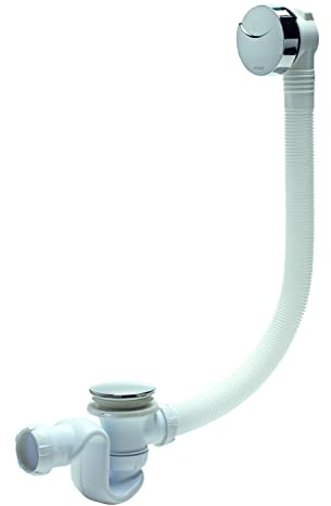 Wirquin 30718683 Ensemble complet vidage de baignoire L700 mm avec siphon Ø40, clapet recouvrant et cache trop plein, blanc et chromé