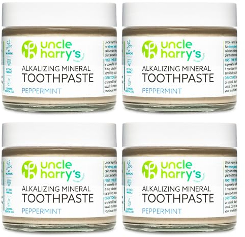 Uncle Harry's Peppermint Remineralizing Toothpaste | Natural Whitening Tooth Paste Freshens Breath & Promotes Enamel | Vegan Fluoride Free Toothpaste (4 Pack)