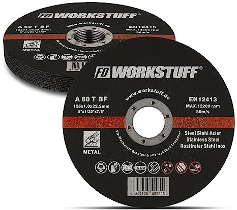 Fd-Workstuff Discos de Corte Profesionales | 100 piezas | Ø 125 mm, 1 mm de grosor | para amoladoras flexibles, de separación | Inox | Disoc de Corte | Discos Flexibles