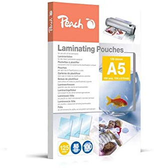 Peach Lamineringsfolier A5 – 125 mic – 100 fickor – glänsande – premiumkvalitet för bästa lamineringsresultat – kompatibla med enheter från alla varumärkestillverkare – PP525-03