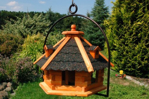 XXL Vogelhaus mit Gauben Nr18 Dach dunkel und Bügel zum aufhängen von Vogelhaus, Nistkasten, Vogelhäuschen, Futterhaus, Vogelvilla und Vogelhäusern, feuerverzinkt und pulverbeschichtet, rostfrei, hängend