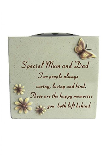 David Fischhoff Grave Vase (Rose Bowl) with Butterfly and Flowers - Memorial (Mum & Dad)