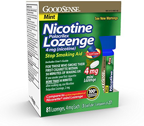 GoodSense Mini Nicotine Polacrilex Lozenge 4mg, Mint, 81-Count, Stop Smoking Aid, GoodSense Smoking Cessation Products